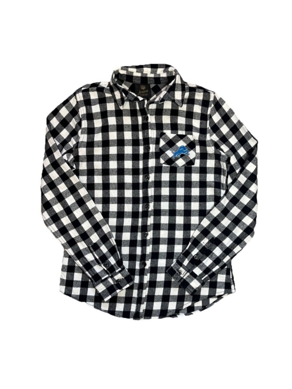 NFL Juniors Detroit Lions Women’s Flannel Shirt Small 3/5 Black White Checkered